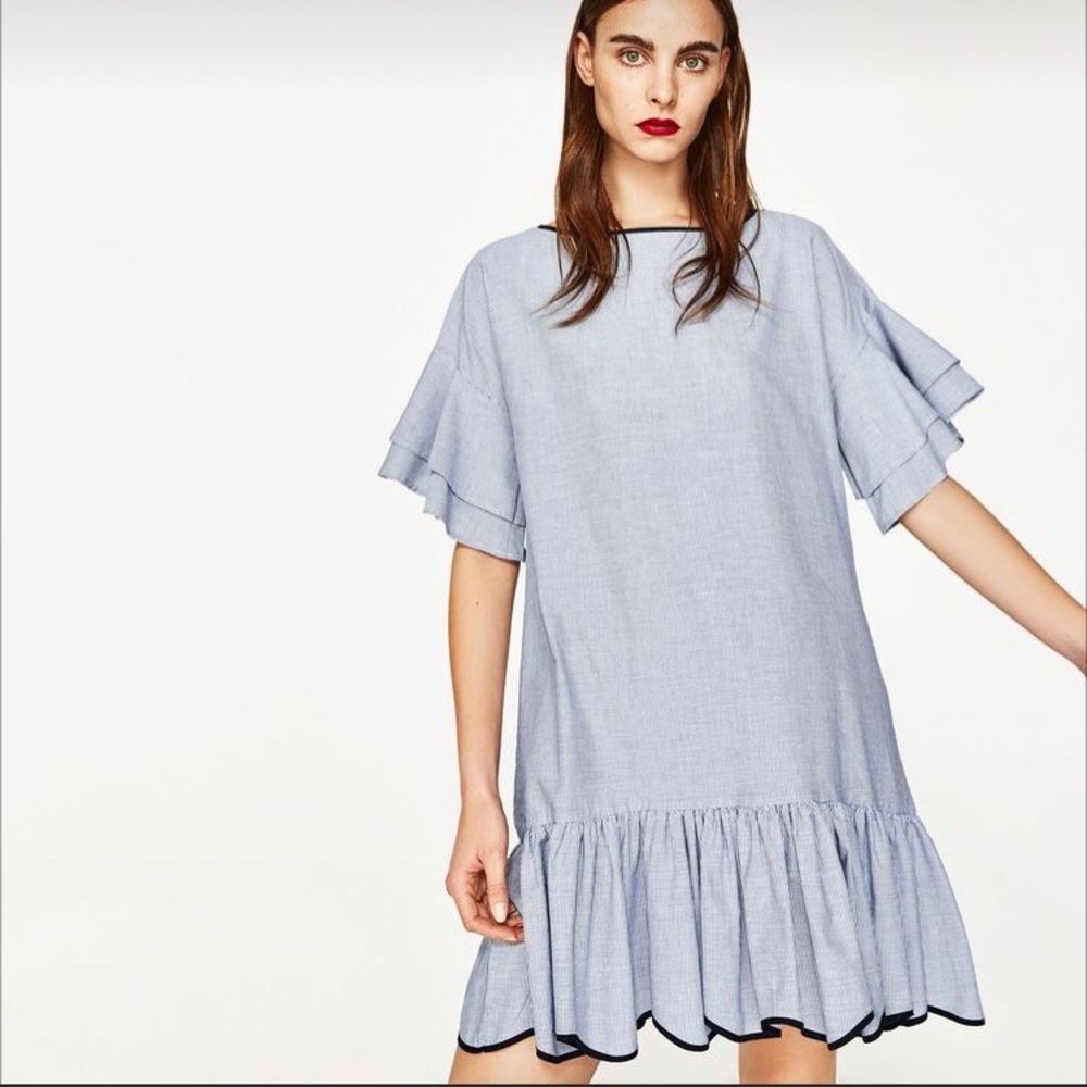 ZARA | pinstriped short sleeve dress with pockets